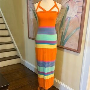 Derek Heart Vibrant Multicolor Striped Maxi Dress